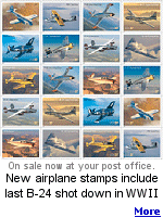 The U.S. Post Office has released 10 new airplane stamps, including one honoring the crew of the last B-24 shot down in WWII.
