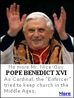 A German army deserter, Cardinal Ratzinger became known as ''God's Rotweiller'' for his stern handling, even using excommunication, of anyone with progressive ideas.