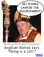 Although he admits to taking holiday trips to Russia, London Bishop Richard Chartres says that travel by jet is damaging the environment, and ''has moral consequences''.