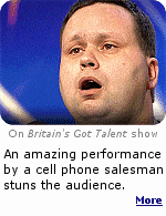 Idol Judge Simon Cowell's smug look turned to astonishment, then to a broad smile, as cell phone salesman Paul Potts opened his mouth and began to sing.
