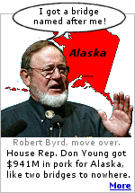 The new pork leader in Washington appears to be Rep. Don Young from Alaska, with $941 million for questionable projects, including a not-needed bridge named after him. 