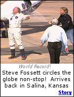 Flying from horizon to horizon, Steve Fossett completed the first solo, nonstop flight around-the-world without refueling in 2005. In 2007, Fossett disappeared while flying from Nevada to California. Extensive searches proved unsuccessful, and he was declared legally dead. . In September 2008, a hiker found Fossett's identification cards in the Sierra Nevada Mountains, California, leading shortly thereafter to the discovery of the plane's wreckage. 