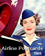 Jane Wyman played a stewardess in a movie and wound-up on an American Airlines postcard. Click here for more.