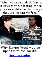 Kayne West was upset over photos in the press of black and white families foraging for food in New Orleans, with very different captions. Click here to see them.