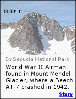 Hikers find the body of a WWII Airman frozen in Mount Mendel Glacier, near the 1942 crash site of a Beech AT-7.