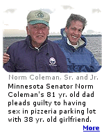 Norm Coleman, Sr. plead guilty to disorderly conduct for having sex with his 38 year old girlfriend in a pizzeria parking lot in St. Paul, Minnesota.  Mr. Coleman is 81.
