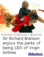 Being with pretty girls is all in a day's work for hard-working Virgin Airlines CEO Richard Branson.