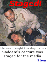 A U.S. Marine, Nadim Abou Rabeh, who participated in capturing ousted Iraqi President Saddam Hussein said the public version of his capture was fabricated. ''I was among the 20-man unit, including eight of Arab descent, who searched for Saddam for three days in the area of Dour near Tikrit, and we found him in a modest home in a small village and not in a hole as announced''.