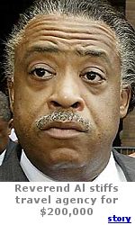 Democratic presidential candidate Al Sharpton stiffed a Manhattan travel agency out of almost $200,000 after giving them ''fraudulent credit-card information,'' the agency says in a lawsuit.While not as rotund as he used to be, Sharpton does still like to live large. His latest campaign filings reveal expenditures at several swanky hotels, including the Delano Hotel in Miami, the Ritz Carlton and Four Seasons hotels in Washington, D.C., as well as meals at the posh Four Seasons hotel in New York. 