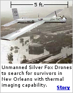 Unmanned Silver Fox Drones are just 5' long, but can search for survivors with thermal imaging technology.