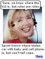 Claiming privacy laws, Sprint refuses to tell cops where a stolen car with a baby is, even though the gps cell phone is telling them the exact location.