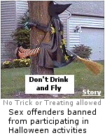 Sex offenders in many cities are banned from Halloween costume parties and aren't allowed to put up decorations like jack-o-lanterns that might attract youngsters. 